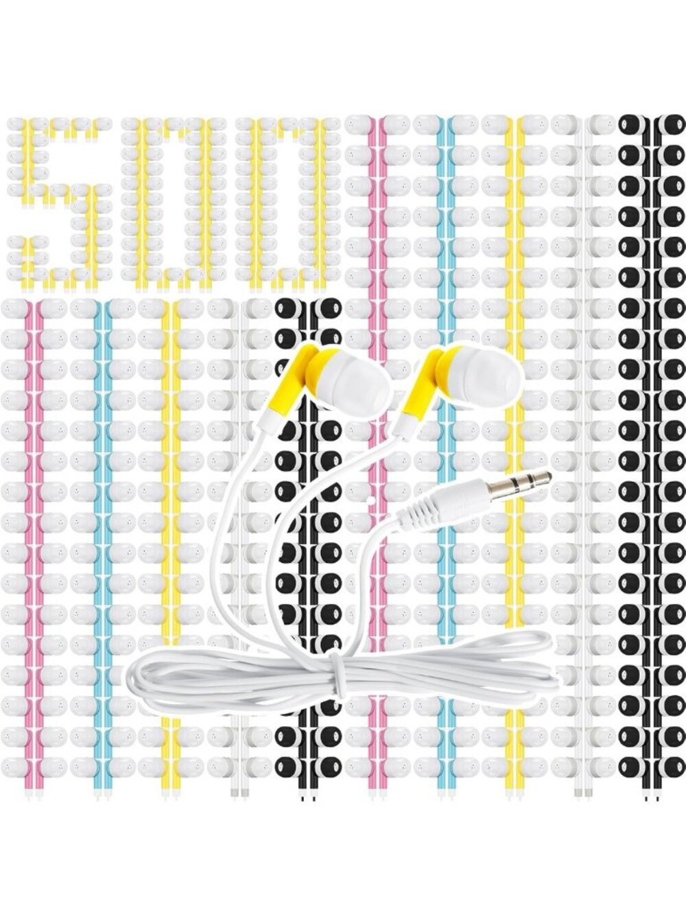 Colorful Wired Earbuds Bulk - 500 Packs, Perfect for Events & Giveaways
